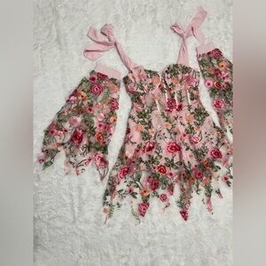 New L pink lace floral embroidered dress boho festival flower lace short rave